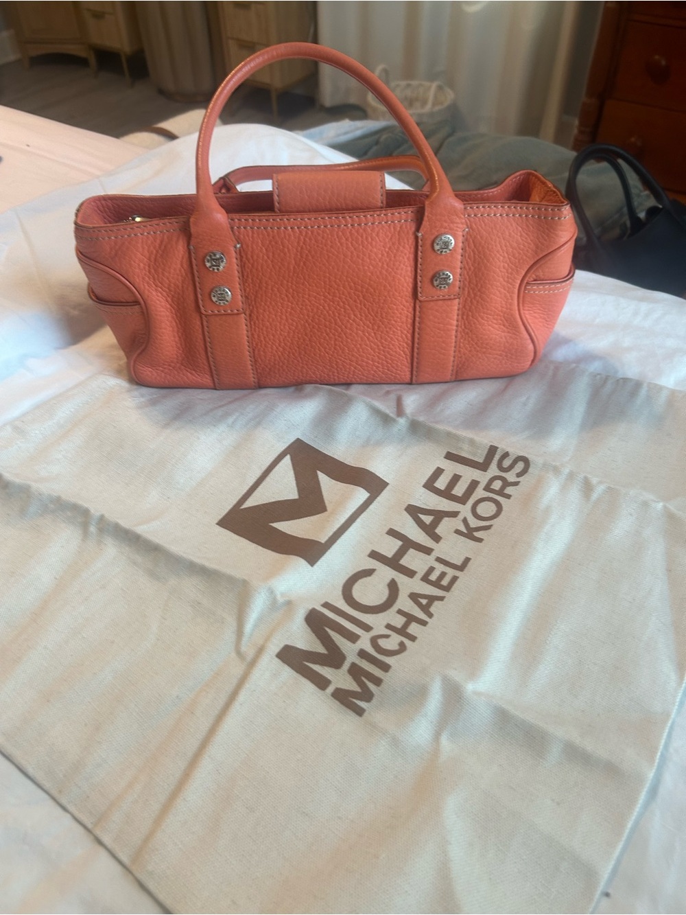 Michael Kors Orange Pebbled Leather Satchel - Picture 2 of 6